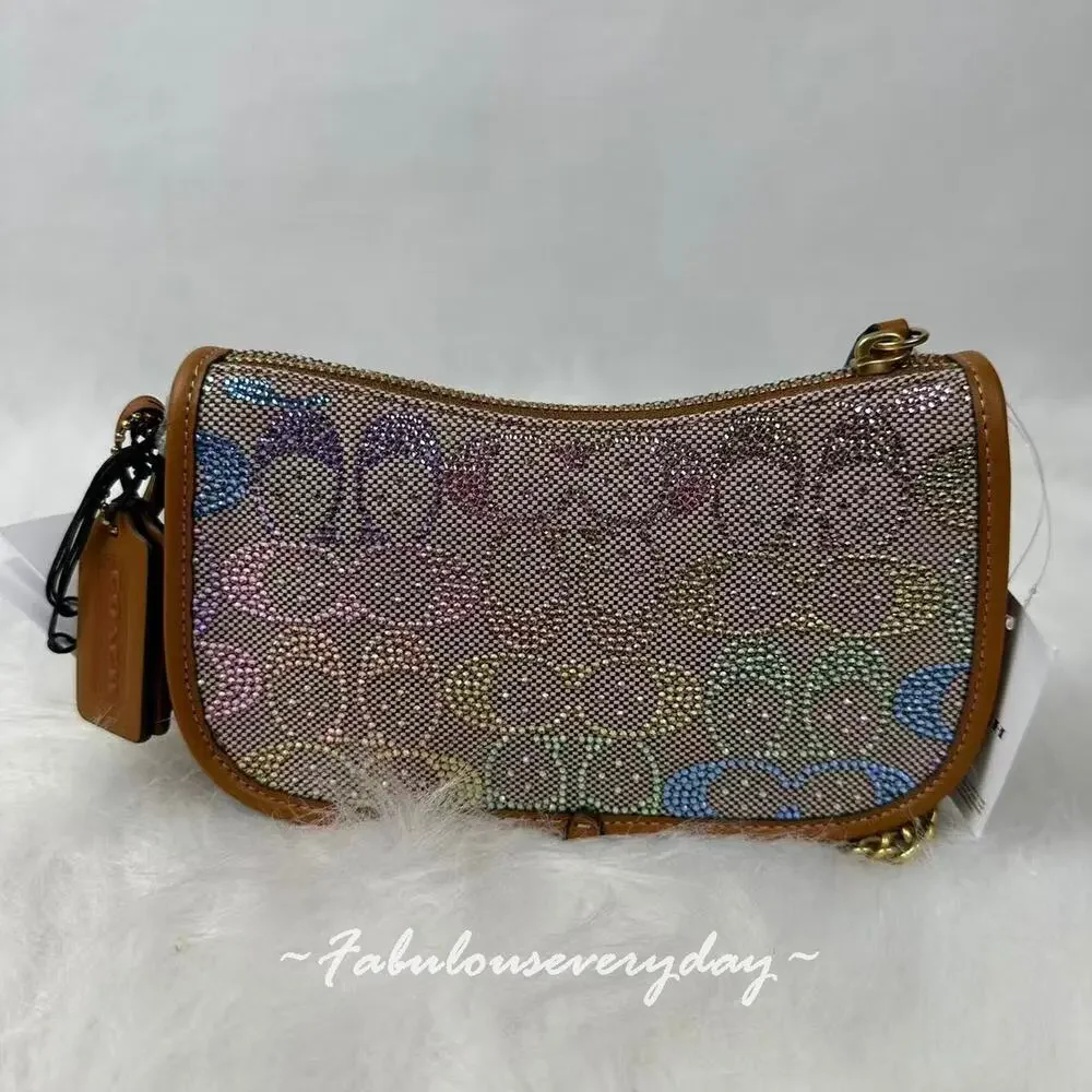 Coach Swinger Bag 20 With Chain In Crystal Signature Jacquard Rainbow CCY40 NWT